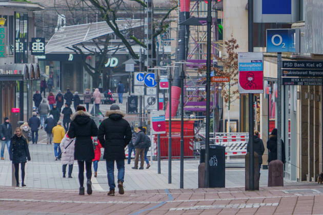 Kiel city centre during Corona Lockdown in January 2021 largely empty streets Kiel city centre during Corona Lockdown in January 2021 largely empty streets , Kiel Schleswig Holstein Germany city centre