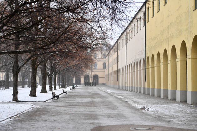 Theme Picture Winter in the Coronavirus Pandemic Prolongation Lockdown until 31 January 2021, City of Munich View of the Hofgartenarkaden in the Hofgarten without people,deserted Tourism,Sightseeing,Places of Interest,Sightseeing on 12 01 2021