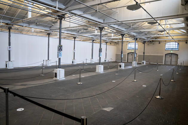 Waiting area in connection with the first vaccine center in the Capital Region opening in OEksnehallen, at Halmtorvet in Copenhagen, Wednesday 13 January 2021, Copenhagen Denmark  Copyright: RitzauxScanpix MadsxClausxRasmussenx COP101 spdk20210113-124918-L