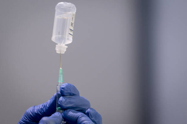 Sprays are pulled up and prepared in connection with the opening of the first vaccine center in the Capital Region of Denmark in OEksnehallen, at Halmtorvet in Copenhagen, Wednesday 13 January 2021, Copenhagen Denmark  Copyright: RitzauxScanpix MadsxClausxRasmussenx COP101 spdk20210113-124934-L