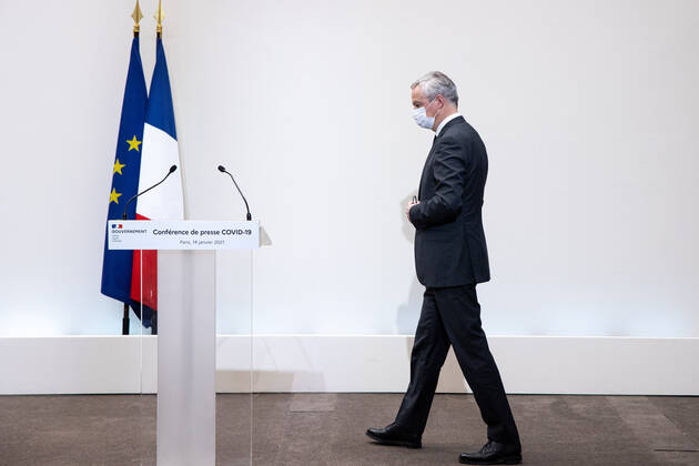 Paris, France, January 14, 2021 - French Economy and Finance Minister Bruno Le Maire speaks during a press conference in Paris on January 14, 2021, on the current French government strategy for the ongoing coronavirus (Covid-19) epidemic.  Copyright: xAlexisxSciardx