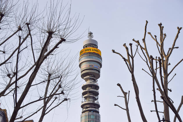 January 17, 2021, London, United Kingdom: A Stay Home, Protect The NHS, Save Lives message displayed on the BT Tower (British Telecom) Central London..England remains under lockdown as the government battles to keep the coronavirus pandemic under control. London United Kingdom - ZUMAs197 20210117_zaa_s197_141 Copyright: xVukxValcicx