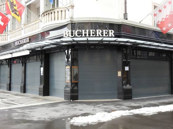 Photo Manuel Geisser 18 01 2021 Coronavirus, Lockdown Picture Closed Bucherer watch shop Lucerne