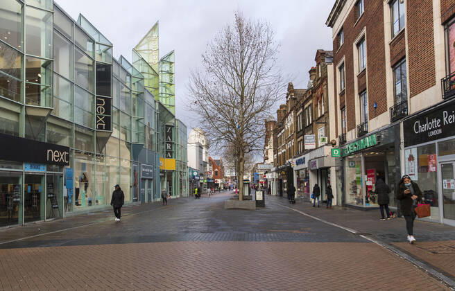 January 19, 2021, London, United Kingdom: A view of a semi deserted shopping center in Croydon, a large town of south London..Only 33,355 positive Covid19 cases have been recorded today, the lowest number of daily cases since December 27th- before the start of England™s third nationwide lockdown. London United Kingdom - ZUMAs197 20210119_zab_s197_024 Copyright: xMayxJamesx