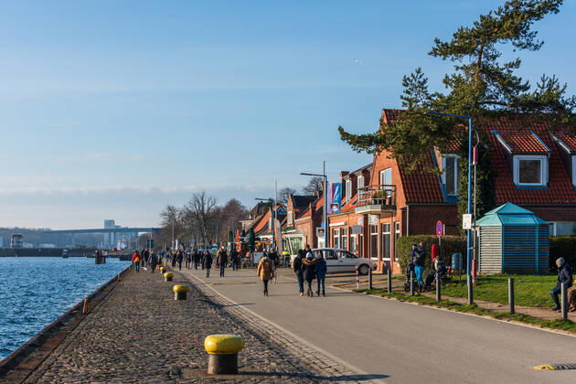 Impressions from Kiel The Tiessenkai in Kiel Holtenau at the entrance to the Kiel Lock into the North Baltic Sea Canal