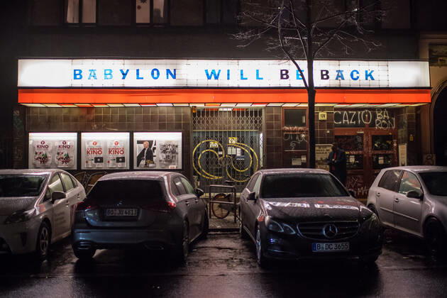 Health Corona Virus Impact Effects of the Corona Crisis In the picture The closed Babylon cinema in Berlin Kreuzberg The operators have put the words Babylon will be back on the billboard above the entrance 19 1 2021, Berlin