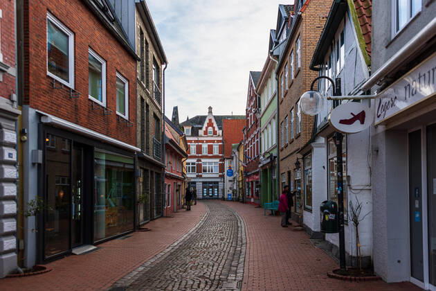 Eckernförde on the Baltic coast at lockdown an almost empty city centre, most shops closed, a big problem for the retail trade