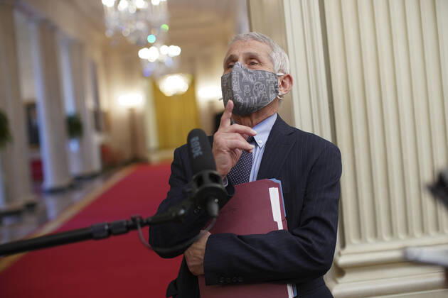 Anthony Fauci, director of the National Institute of Allergy and Infectious Diseases, speaks to members of the media before an event on the Biden administration s Covid-19 response in the State Dining Room of the White House in Washington, DC on Thursday, January 21, 2021.  WAX20210121930 AlxDrago