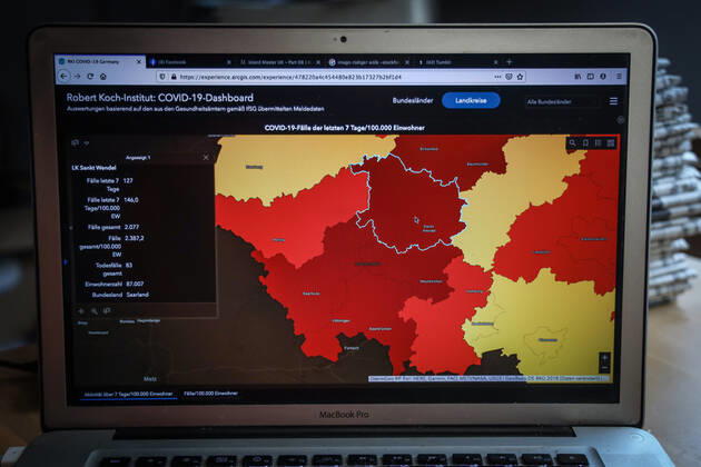 Coronavirus in Germany Covid 19 Dashboard of the Robert Koch Institute DEU, Germany, Saarland, Landkreis Sankt Wendel 30 01 2021 The 7-day incidence cases last 7 days 100 000 EW is 146.0