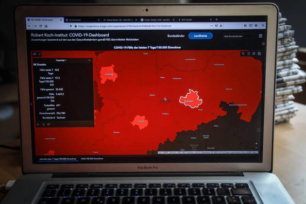 Coronavirus in Germany Covid 19 Dashboard of the Robert Koch Institute DEU, Germany, Saxony, Dresden 30 01 2021 The 7-day incidence cases last 7 days 100 000 EW is 97.5
