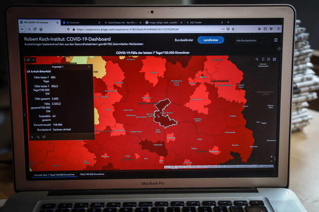 Coronavirus in Germany Covid 19 Dashboard of the Robert Koch Institute DEU, Germany, Sachsen Anhalt, Landkreis Anhat Bitterfeld 30 01 2021 The 7 days incidence cases last 7 days 100 000 EW is 306.0