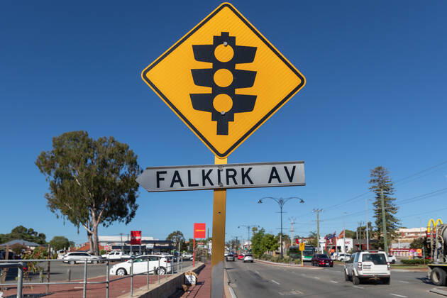 WA CORONAVIRUS COVID19, A Falkirk Avenue sign in Maylands is seen in Perth, Monday, February 1, 2021. Anyone living in the Falkirk Avenue Maylands area including Coles, Liquorland and the shopping precinct have been asked to get tested for Covid-19. West Australian Premier Mark McGowan yesterday called for a five-day lockdown for metropolitan Perth and two nearby regions after a COVID-19 hotel quarantine breach. ( NO ARCHIVING, EDITORIAL USE ONLY, NO USE IN BOOKS WITHOUT CONSENT  Copyright: xRICHARDxWAINWRIGHTx 20210201001517473352