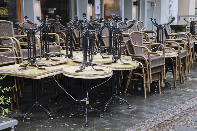 02 02 2021, Bonn, Germany Corona crisis photo Closed cafe due to lockdown in Bonn city center.