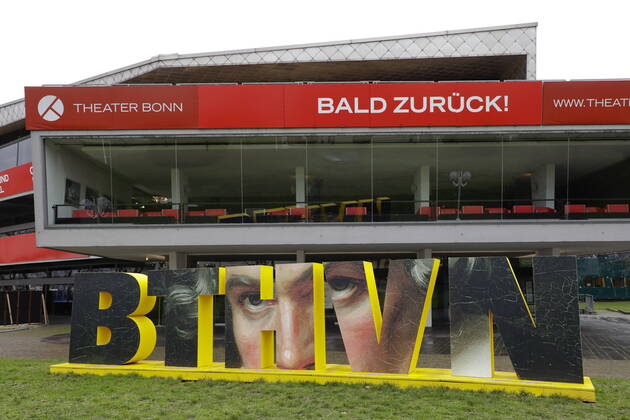 02 02 2021, Bonn, Germany Photo Beethoven letters in front of the theatre