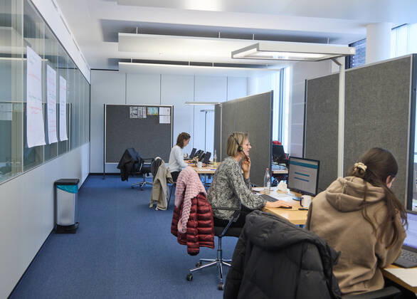 View of the call center in the vaccination center Bavarian Vaccination Center Augsburg, press tour Bavarian Vaccination Center Augsburg, press tour