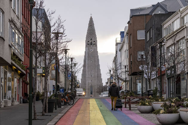 Few people are out and about in downtown Reykjavik, like here on Skólavörðustígur Skólavörðustígur