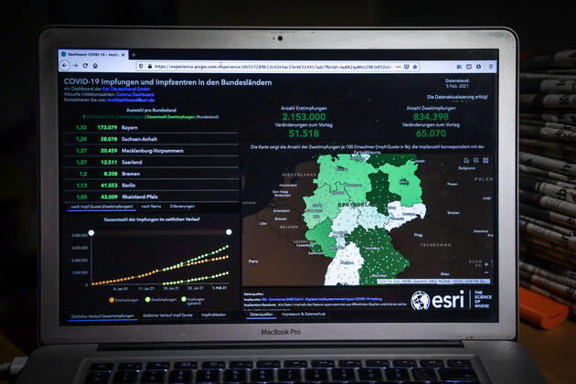 Coronavirus in Germany COVID 19 Vaccinations Dashboard 05 02 2021 Esri Deutschland GmbH based on the Digital Vaccination Rate Monitoring for COVID 19 Vaccination of the RKI Number of first vaccinations 2 153 000 Changes from previous day 51 518 Number of second vaccinations 834 398 Changes from previous day 65 070 Data as of 05 02 2021