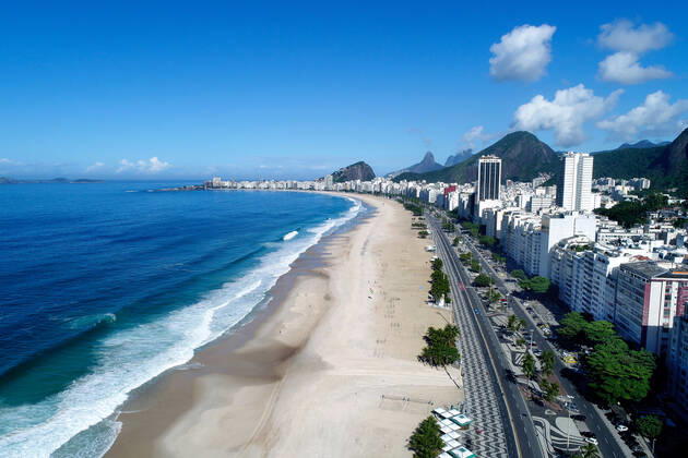 Brazil under COVID-19 RIO DE JANEIRO, BRAZIL, APR 20: COVID 19 - Drone view of Copacabana Beach empty due to pandemic lockdown on April 20, 2020. ( Photo by Chico Ferreira Penta Press ) Rio de Janeiro Brazil 5952_228646 Copyright: xChicoxFerreira PentaxPressx