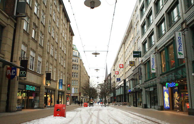 The shopping street Spitalerstrasse downtown Hamburg, almost deserted during the lockdown