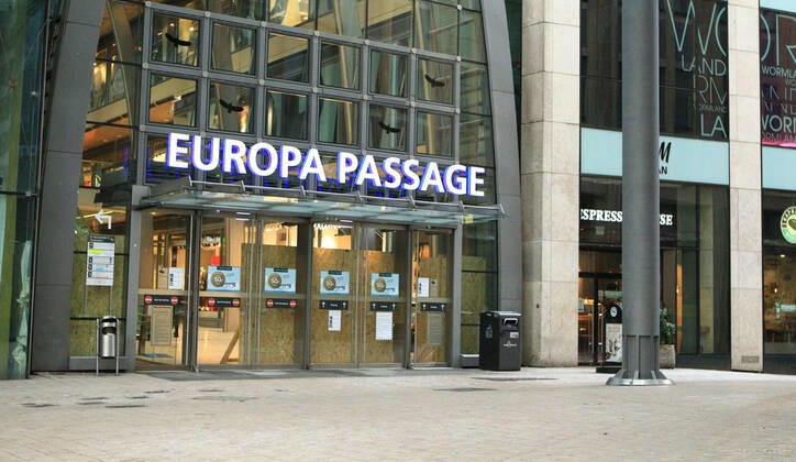 The deserted entrance to the Europapassage in downtown Hamburg during the lockdown downtown Hamburg