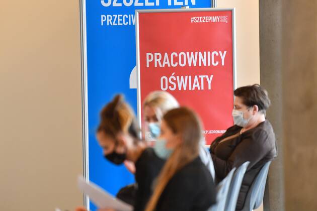 Education workers receive the Astra Zeneca COVID-19 vaccine Education workers receive the Astra Zeneca COVID-19 vaccine on February 12, 2021 in Gdansk, Poland as Poland received 141,000 doses of the AstraZeneca vaccine and 82,000 Moderna vaccines on 11 February. The Moderna vaccine is earmarked for the general population while the AstraZeneca shots are for education workers. EN_01464373_0055 