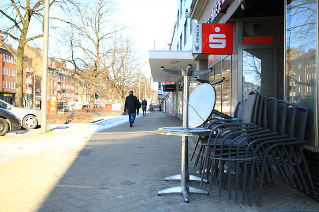 A business street Fuhlsbütteler Straße in Hamburg Barmbek Barmbek Hamburg almost deserted due to the lockdown