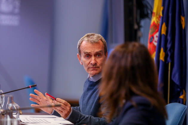 The director of the Center for Coordination of Alerts and Health Emergencies (CCAES), Fernando Simon intervenes during a conference convened before the media at the Ministry of Health to report on the evolution of the coronavirus, in Madrid, (Spain), February 18, 2021. 18 FEBRUARY 2021;HEALTH;SIMON;EVOLUTION;PANDEMIC;CORONAVIRUS LagenciaEP PRESS R.Rubio.POOL 02 18 2021 Madrid Madrid Spain Copyright: xLagenciaEPxPRESS R.Rubio.POOLx 3569760