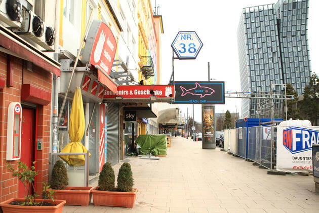 Closed shops on the nearly deserted Reeperbahn in Hamburg St Pauli during the lockdown St Pauli Hamburg