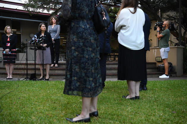NSW COVID19 VACCINE ROLLOUT, NSW Premier Gladys Berejiklian speaks to media following the start of the COVID-19 vaccination program at Royal Prince Alfred Hospital in Sydney, Monday, February 22, 2021. ( NO ARCHIVING, EDITORIAL USE ONLY, NO USE IN BOOKS WITHOUT CONSENT SYDNEY NSW AUSTRALIA Copyright: xJOELxCARRETTx 20210222001522234567