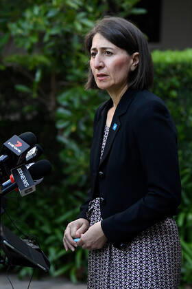 NSW COVID19 VACCINE ROLLOUT, NSW Premier Gladys Berejiklian speaks to media following the start of the COVID-19 vaccination program at Royal Prince Alfred Hospital in Sydney, Monday, February 22, 2021. ( NO ARCHIVING, EDITORIAL USE ONLY, NO USE IN BOOKS WITHOUT CONSENT SYDNEY NSW AUSTRALIA Copyright: xJOELxCARRETTx 20210222001522261700