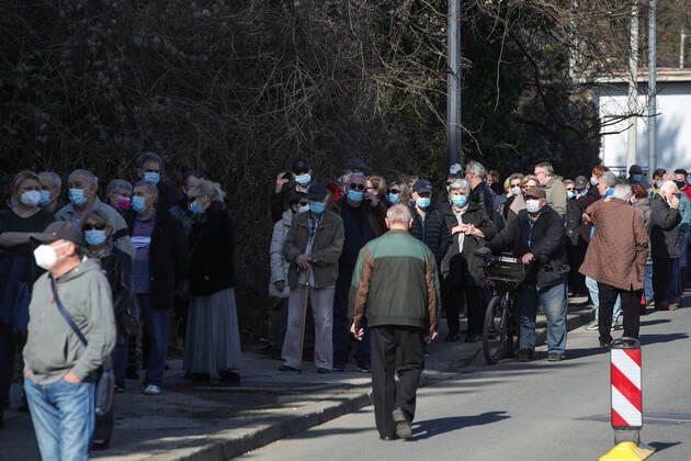 Vaccination in Zagreb, Croatia People wait in line to receive coronavirus disease (COVID-19) vaccine during a mass vaccination in Zagreb, Croatia on February 23, 2021. SanjinxStrukic PIXSELL