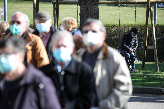 Vaccination in Zagreb, Croatia People wait in line to receive coronavirus disease (COVID-19) vaccine during a mass vaccination in Zagreb, Croatia on February 23, 2021. SanjinxStrukic PIXSELL
