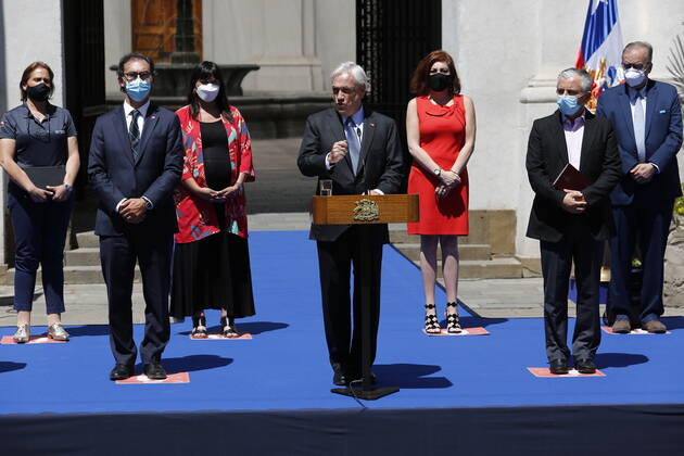 Santiago, February 23, 2021 Representatives of the Teachers Association, the Medical Association and the Ombudsmans Office for Children meet with President Sebastian Pinera to discuss the return to classes Marcelo Hernandez Aton Chile, Aton 490626  Copyright: MARCELOxHERNANDEZ ATONxCHILE