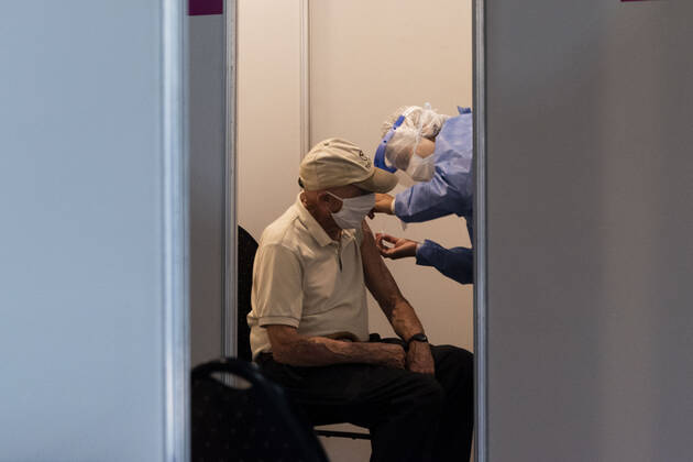 February 23, 2021, City of Buenos Aires, City of Buenos Aires, Argentina: INT. WorldNews. COVID-19. February 23, 2021. City of Buenos Aires, Argentina.- Adults over 80 years old are vaccinated for SARS CoV2 (COVID-19) on Feb 23, 2021, at a temporary Vaccination Center at Centro Cultural Recoleta, City of Buenos Aires, Argentina. City of Buenos Aires Argentina - ZUMAf135 20210223_zap_f135_005 Copyright: xJulietaxFerrariox