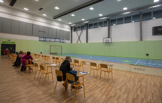 The large-capacity vaccination center against COVID-19 start trial operation on February 24, 2021, in a sports hall in Ricany, near Prague, Czech Republic. In the Czech Republic continues vaccination of seniors against coronavirus. (CTKxPhoto KaterinaxSulova) CTKPhotoP202102240388901 suk002