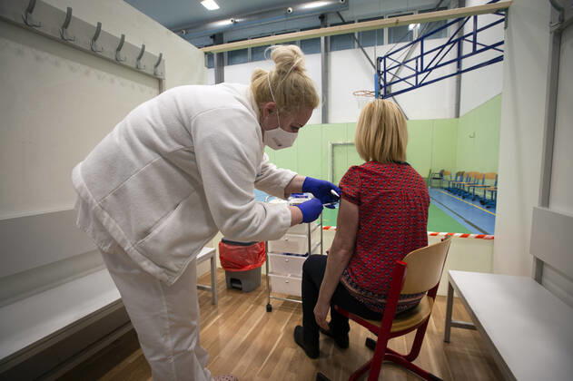 The large-capacity vaccination center against COVID-19 start trial operation on February 24, 2021, in a sports hall in Ricany, near Prague, Czech Republic. In the Czech Republic continues vaccination of seniors against coronavirus. (CTKxPhoto KaterinaxSulova) CTKPhotoP202102240397701 4