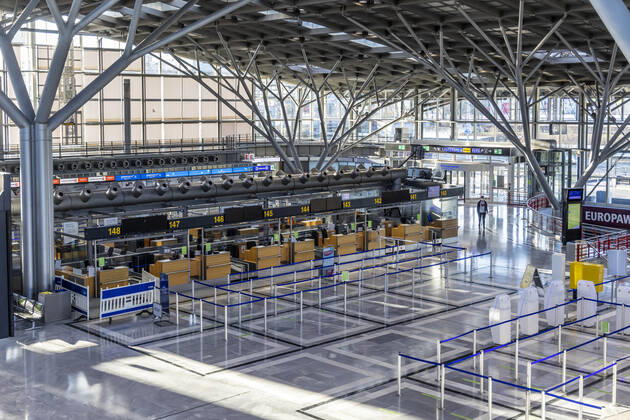 Stuttgart Airport in times of the Corona Pandemic The flight schedule is drastically thinned out, flight operations are concentrated inTerminal 3 01 03 2021 Germany, Baden Württemberg, Stuttgart