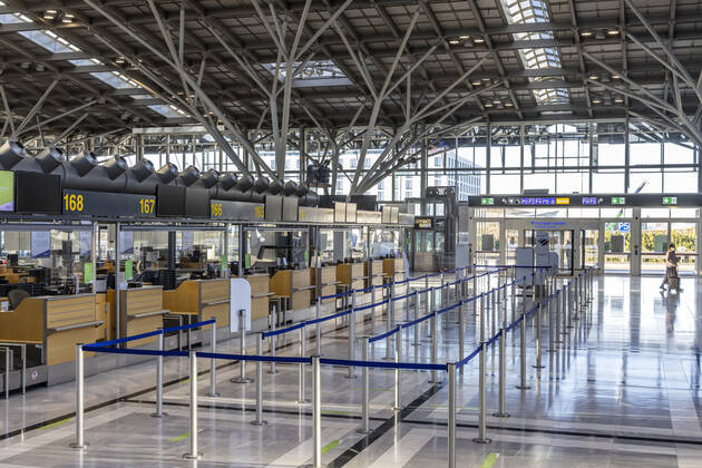 Stuttgart Airport in times of the Corona Pandemic The flight schedule is drastically thinned out, flight operations are concentrated inTerminal 3 01 03 2021 Germany, Baden Württemberg, Stuttgart