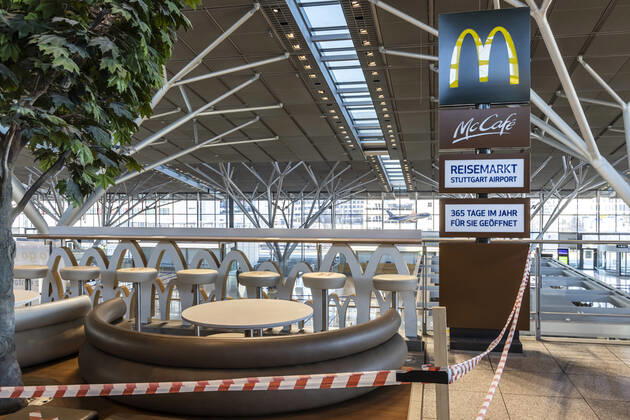 Stuttgart Airport in times of the Corona Pandemic The travel market, which is supposed to be open 365 days a year, is languishing McDonalds has ceased operations 01 03 2021 Germany, Baden Württemberg, Stuttgart
