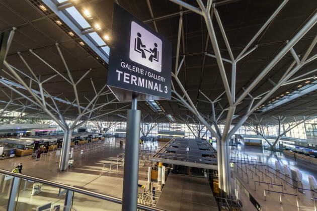 Stuttgart Airport in times of the Corona Pandemic The flight schedule is drastically thinned out, flight operations are concentrated inTerminal 3 01 03 2021 Germany, Baden Württemberg, Stuttgart