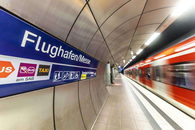 Stuttgart airport station with S-Bahn 01 03 2021 Germany, Baden Württemberg, Stuttgart
