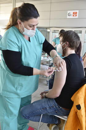 The Vaccination centre at the Brno Exhibition Grounds starts vaccinate the Svazna School teachers with Comirnaty vaccine from Pfizer BioNTech, on Tuesday, March 2nd, 2021. (CTKxPhoto VaclavxSalek) CTKPhotoP202103020844201  sal 11