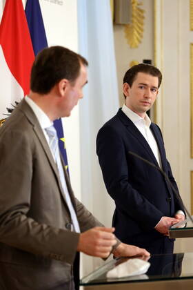 Sebastian Kurz PK on vaccine production Vienna, BKA, 05 03 2021 Sebastian KURZ, Dietmar KATINGER Polymun