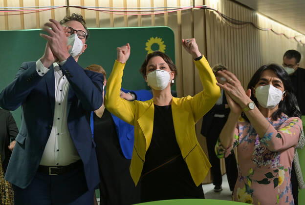 State elections 2021 Baden Württemberg election event in the state parliament of Baden Württemberg in the state capital Stuttgart The Green state parliamentary group is in celebration mood Stuttgart state parliament of Baden Württemberg Baden Württemberg Germany Copyright: xLeifxPiechowskix