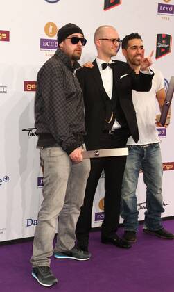 Award winners Bushido and Sido as well as video director Specta Berlin at the Echo 2012 the German Music Award award winners before the ceremony at Messe Berlin Copyright: xEventpressxHerrmannx
