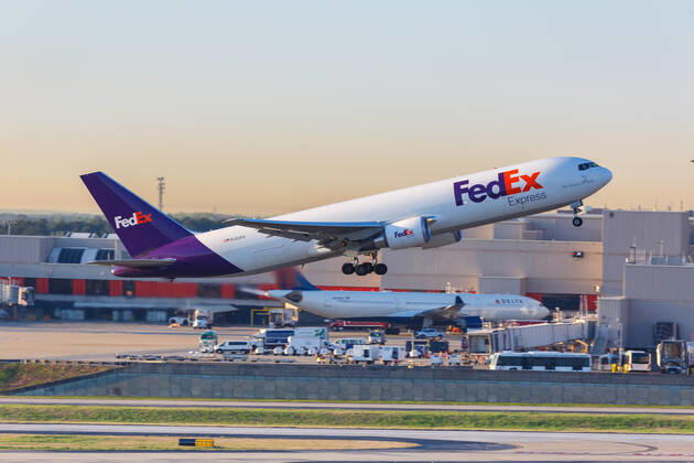 Atlanta, United States, April 3, 2019 A FedEx Express Boeing 767 300F aircraft with registration N122FE at Atlanta ATL airport in the United States. 1084206261