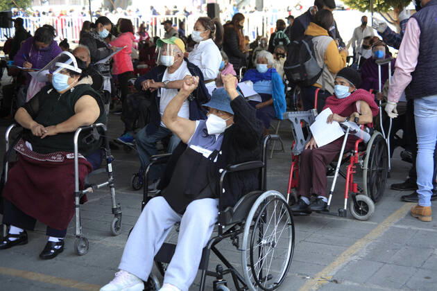 Begins Apply Of Dose Of Sputnik V In Mexico NEZAHUALCOYOTL CITY, MEXICO - MARCH 19: Elderlies wait instead to receive the dose Sputnik V vaccine, during the mass vaccination of the national vaccination program for adults over 60 years old against Covid-19 disease, at Nezahualcoyotl Sports Unit located in municipality of Nezahualcoyotl, State of Mexico. On March 19, 2021 in Nezahualcoyotl City, Mexico. Copyright: xAngelxMoralesxRizox EYEPIXGROUP_AM_19032021_5024