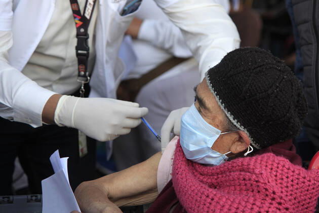 Begins Apply Of Dose Of Sputnik V In Mexico NEZAHUALCOYOTL, MEXICO - MARCH 19: A elderly receives a Sputnik V dose, during the mass vaccination of the national vaccination program for adults over 60 years old against Covid-19 disease, inside Nezahualcoyotl Sports Unit located at municipality of Nezahualcoyotl, state of Mexico. On March 19, 2021 in Nezahualcoyotl City, Mexico. Copyright: xAngelxMoralesxRizox EYEPIXGROUP_AM_19032021_5026