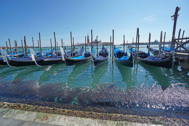 VENICE, LOCKDOWN SECOND SEASON LLockdown second season in Venice, gondola rent service stopped due to covid emergency, in st. Markus pier. Venezia Italy