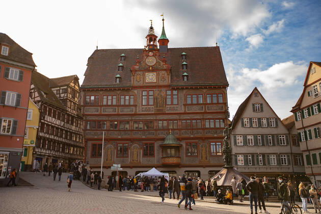 Tuebingen themed pictures Tuebingen in time of Corona pandemic, themed pictures Tuebingen in time of Corona pandemic, queue at Tuebingen town hall, Corona rapid test station, market place, 20 03 2021, Copyright: xEIBNER DROFITSCHx EP_ddh